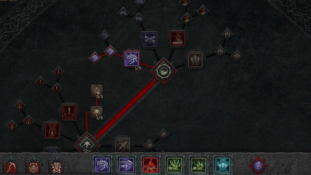 The different skill in the form of icons that are available to Necromancers in Diablo 4