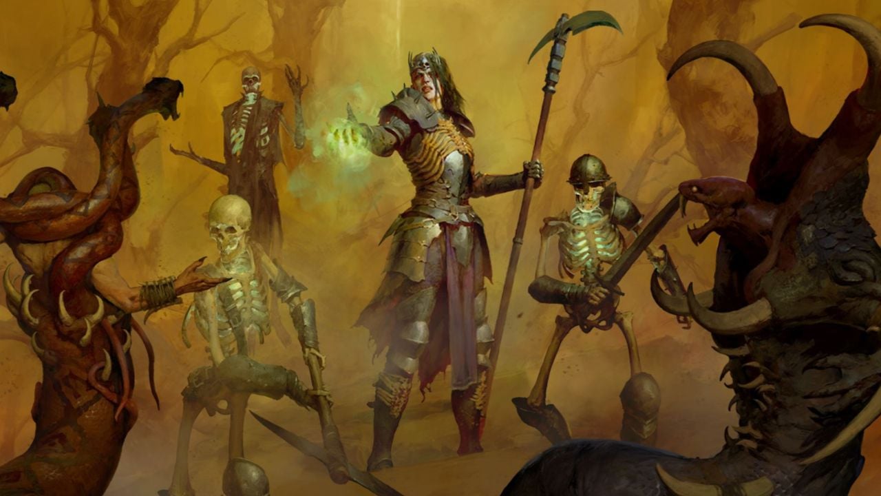 Necromancer summoning skeletons to fight in Diablo 4
