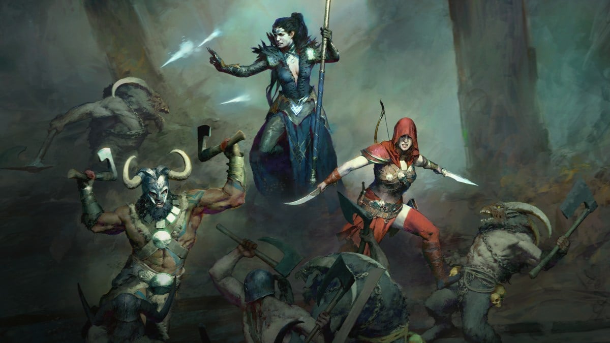 A Sorcerer and a Rogue slaying enemies in Diablo 4.