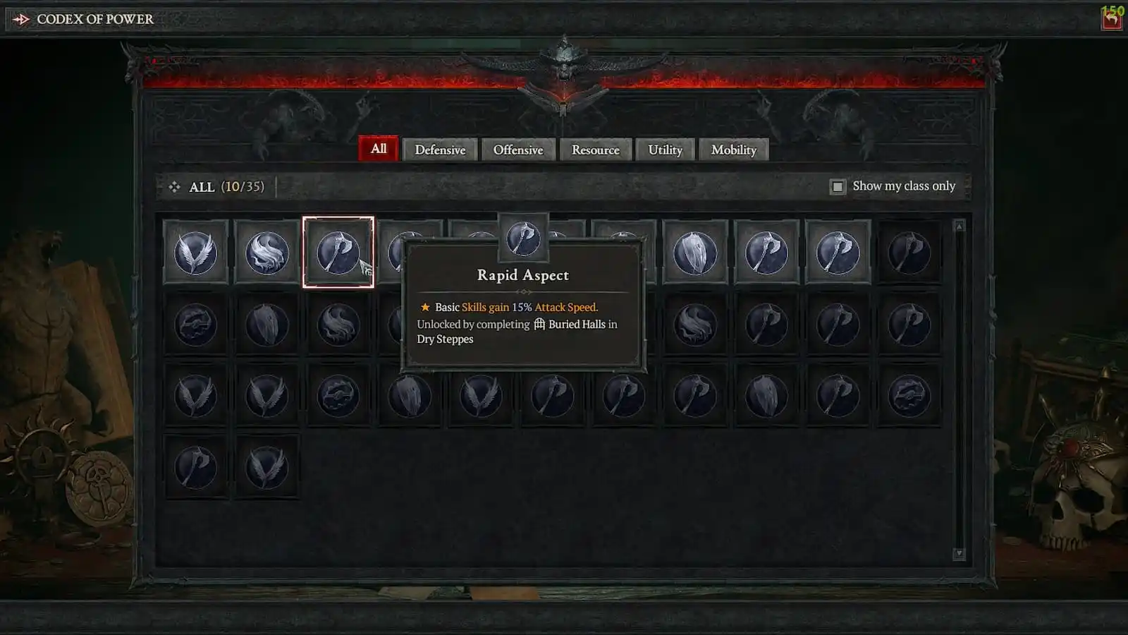 Image showing Rapid Aspect in Codex of Power in Diablo 4.