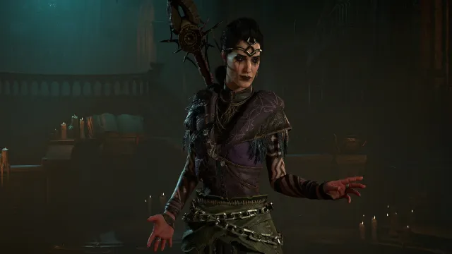 A sorcerer in the character selection screen in Diablo 4.