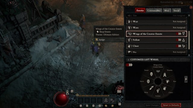 A screenshot of how to add a new emote in Diablo 4