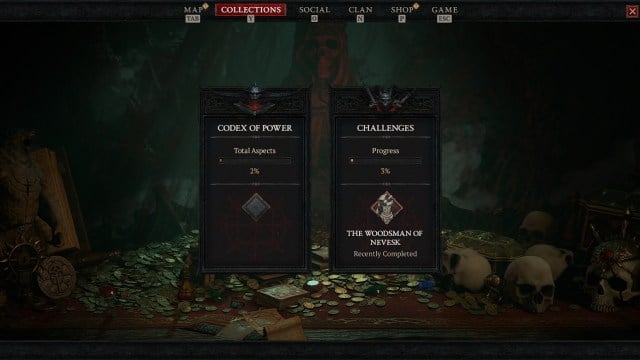 The Codex of Power in Collections in Diablo 4's menu