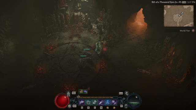 A screenshot of the entrance to the Dark Ravine dungeon in Diablo 4.