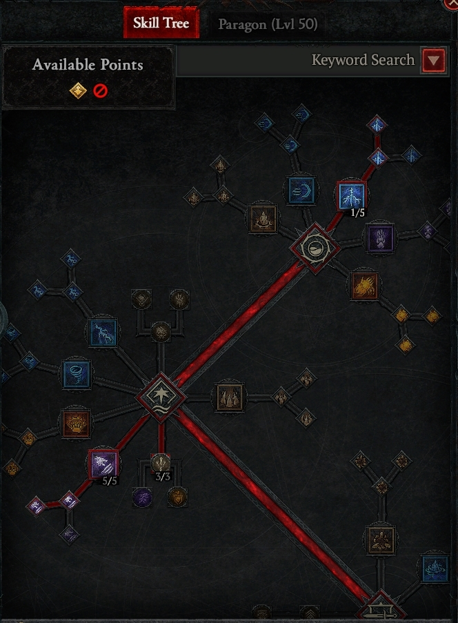 The start of the skill tree for this particular Werewolf leveling build for Druid in Diablo 4.