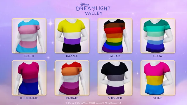 Eight different Pride shirts players can receive by redeeming codes.