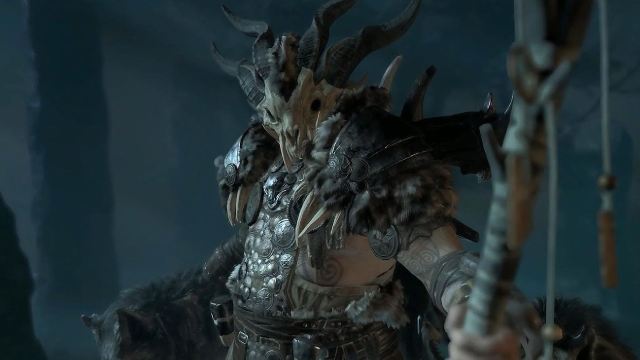 A Druid in Diablo 4 holding a weapon.