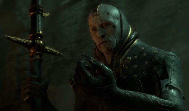 A scary man holding a sword in Diablo 4.