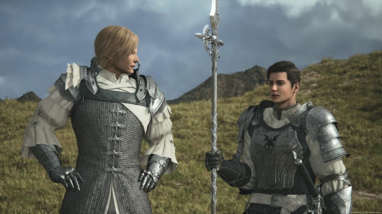 Man with light hair wearing leather armor in a field in Final Fantasy 16