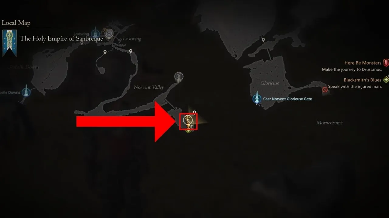Red box and an arrow pointing to the griffin's location in Final Fantasy 16