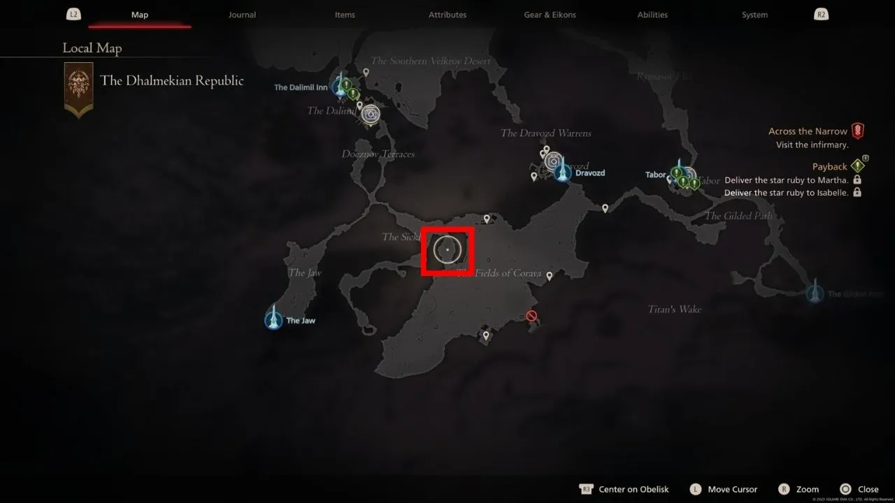 Red box outlining Dread Comet's location in Final Fantasy 16