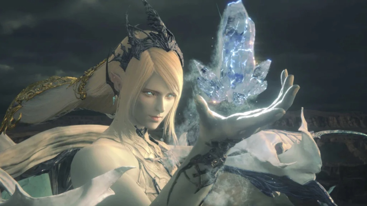 female character in Final Fantasy 16 holding a crystal