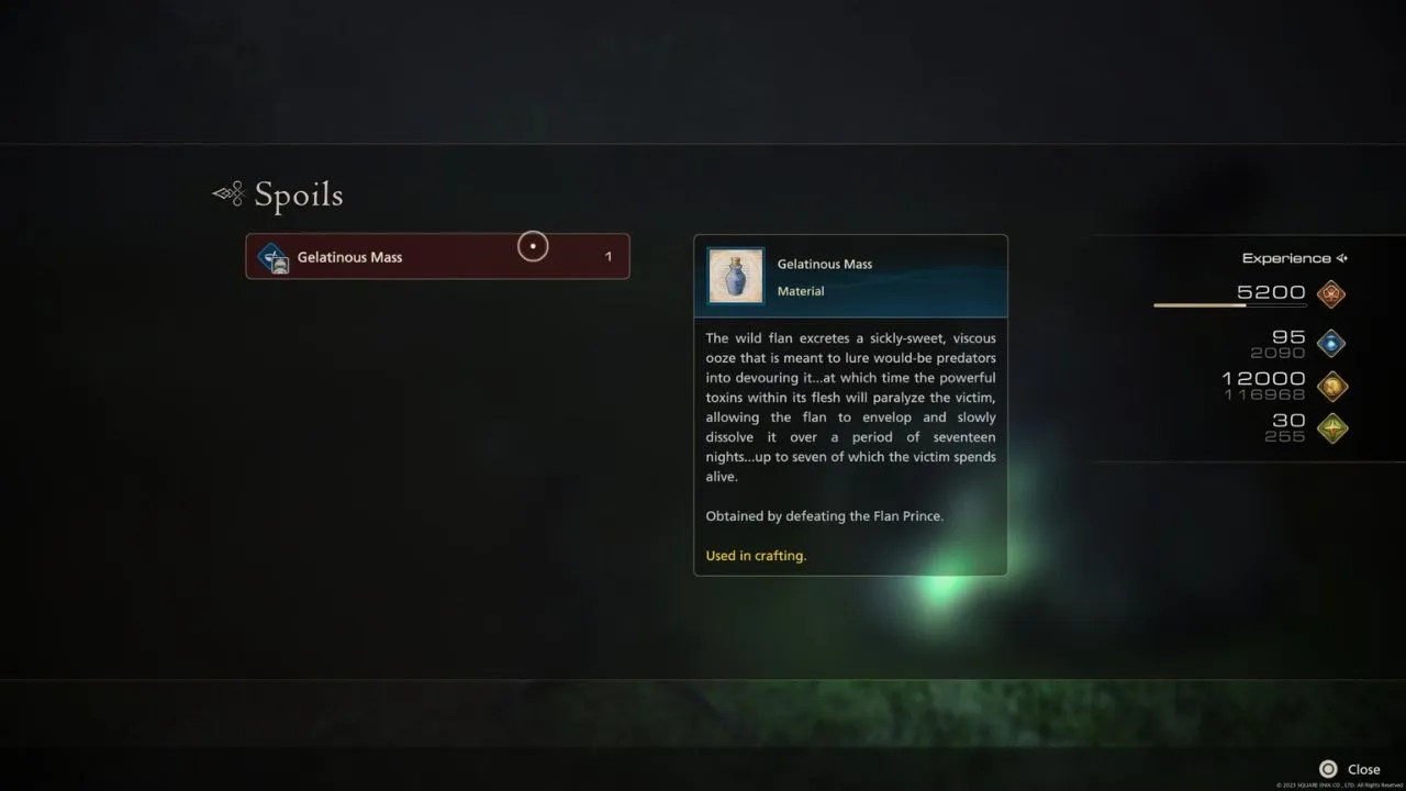 A card with an icon of the Gelatinous Mass crafting material in Final Fantasy 16