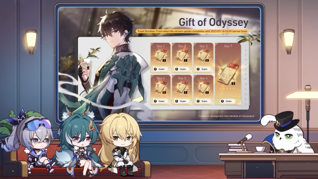 The official Gift of Odyssey special event that rewards players a total of 10 Star Rail Special Passes for logging in over seven days. 