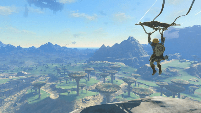 Link gliding through Hyrule in Tears of the Kingdom