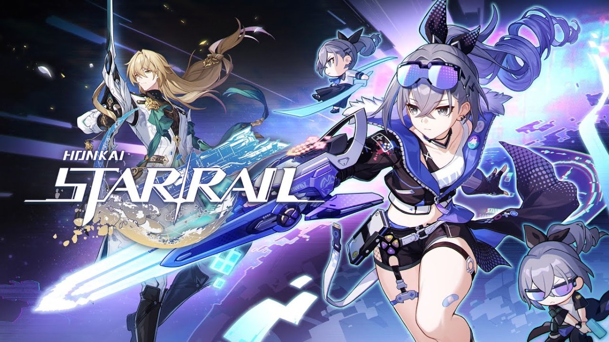 The key artwork for Honkai: Star Rail's Version 1.1 update featuring Silver Wolf lunging forward to attack and Luocha behind her wielding a sword.