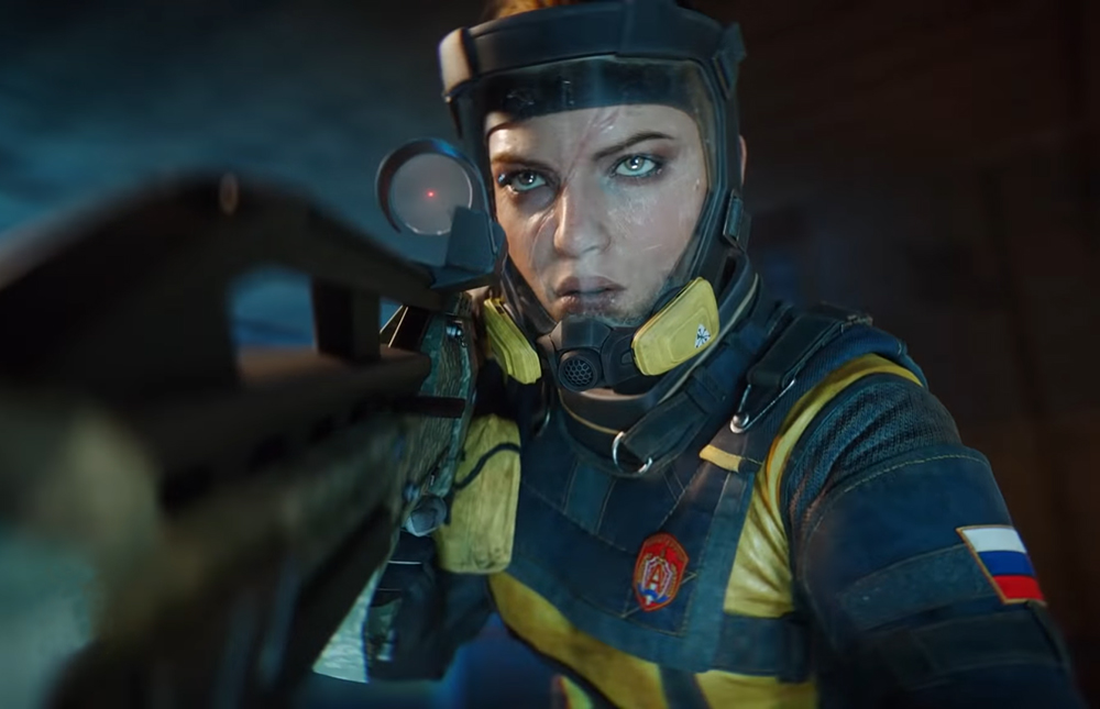 Finka in her gear holding a weapon.