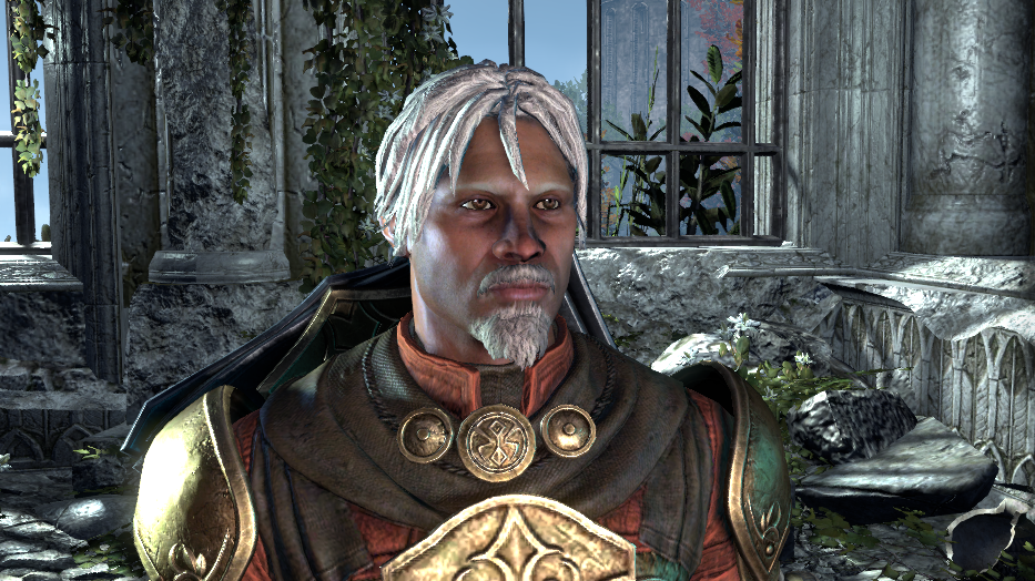 A Dragonknight Breton wearing Champion Gear in the character creation menu in ESO.
