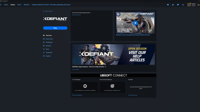 XDefiant Ubisoft Connect screen on PC