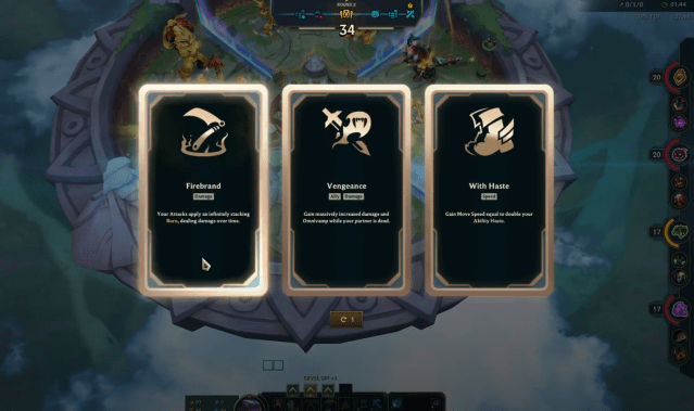 The new Augment system in LoL's Arena mode.