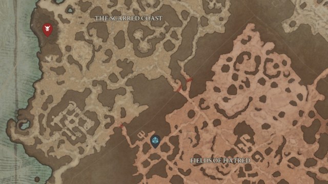 The location of Almunn shown on the Diablo 4 map, northwest of Alzuuda.