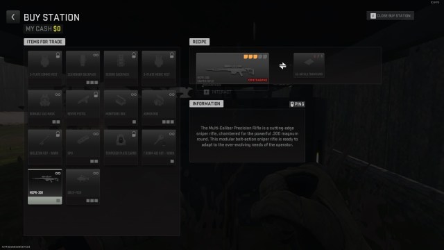 A screenshot showing the crafting recipe for the MCRP-300 Sniper Rifle on Ashika Island in DMZ.