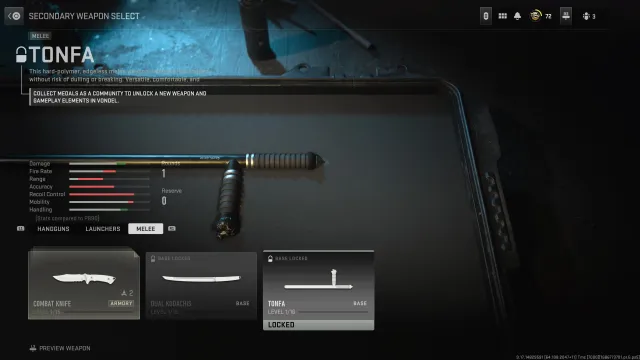 A screenshot of the currently locked Tonfa weapon in MW2.