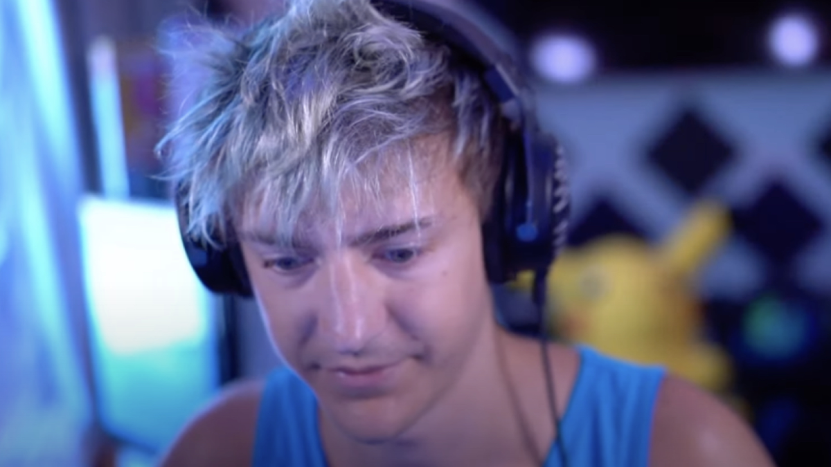 Ninja looking annoyed while talking during his YouTube stream.