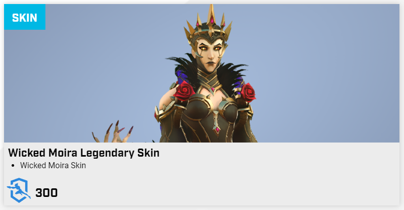 A screenshot of Moira's Wicked skin on the Overwatch League Token Shop.