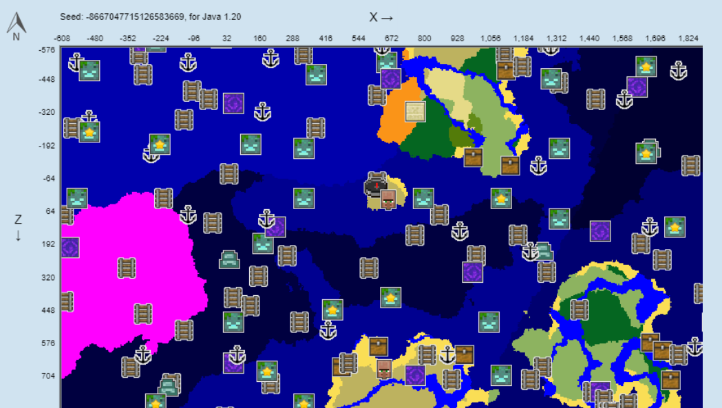 सवाना विलेज द्वीप बीज का एक नक्शा।
