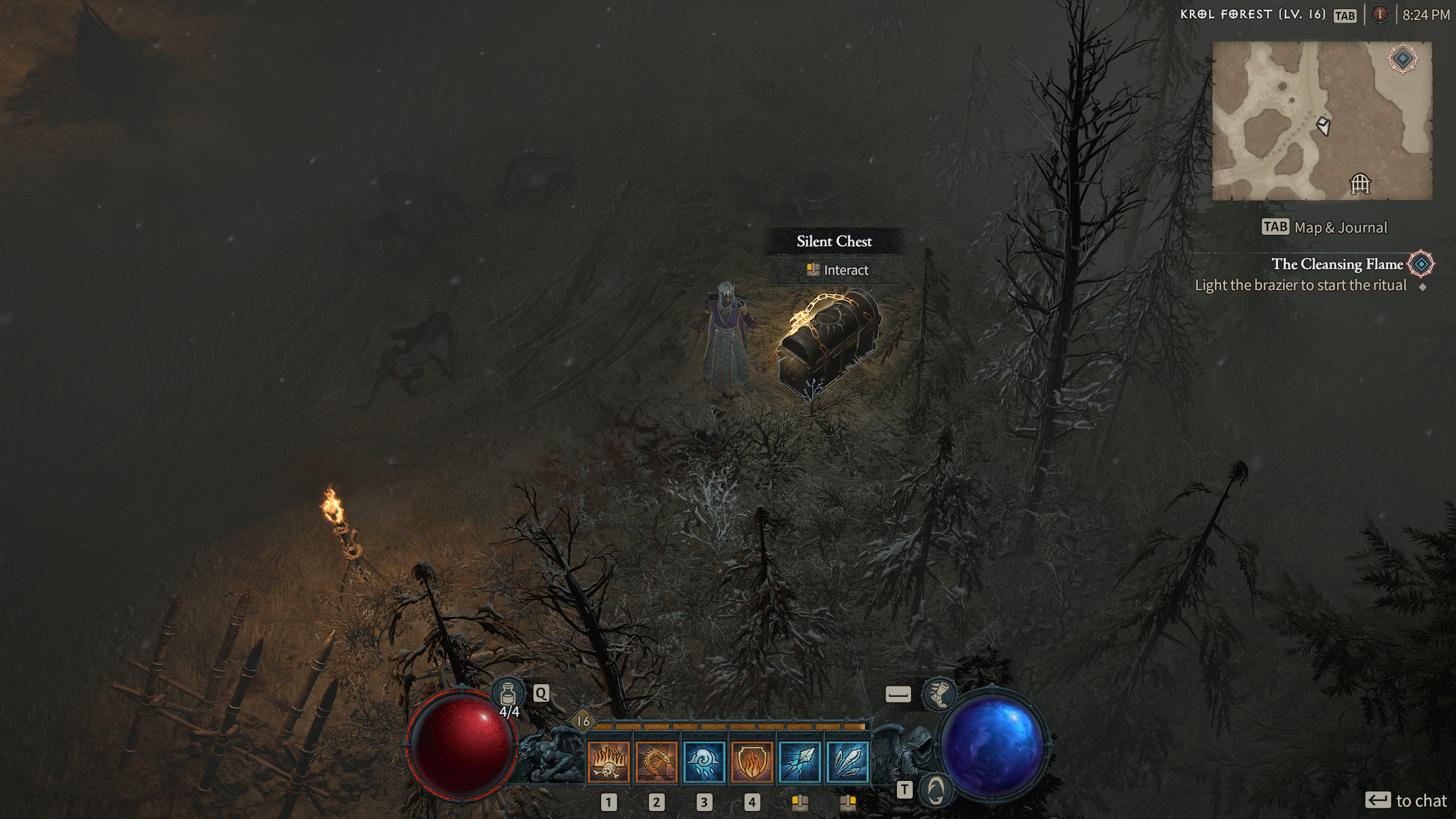 A Diablo 4 player next to a Silent Chest.