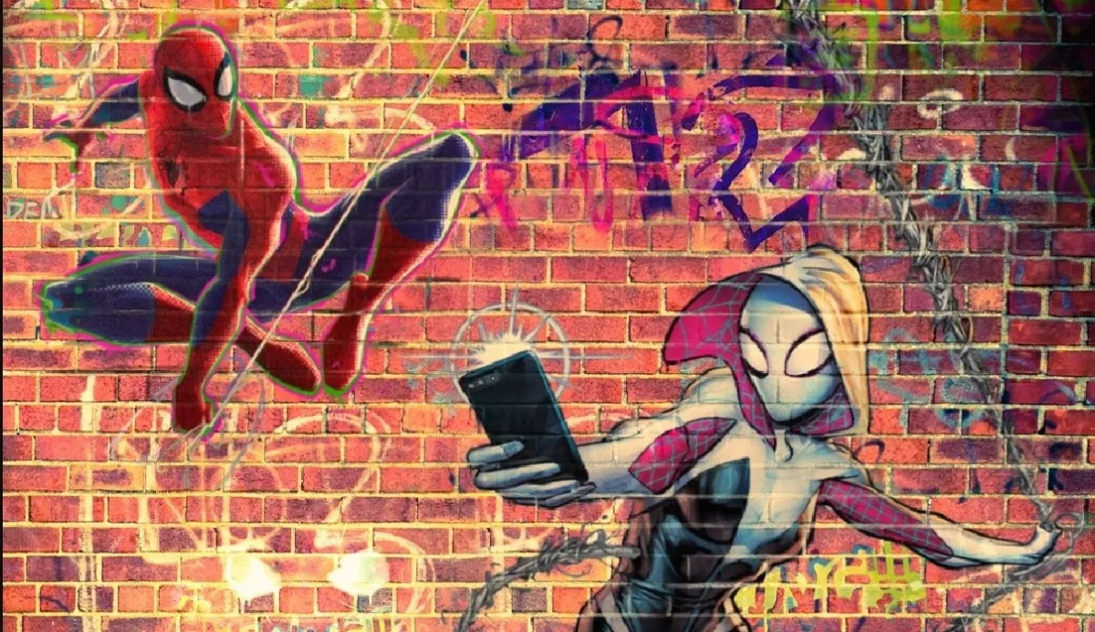 Marvel Snap graffiti-style artwork of Spider-Man and Ghost-Spider.