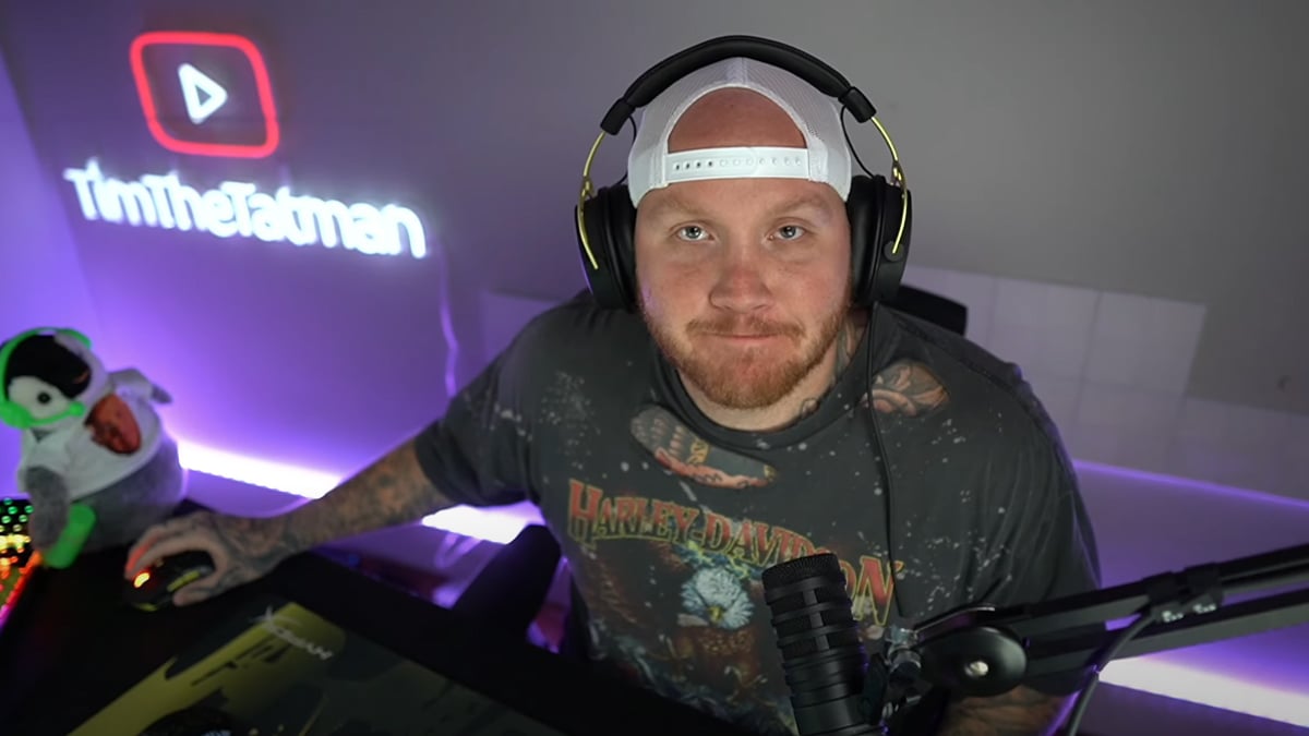 TimTheTatman stares into his camera while streaming.