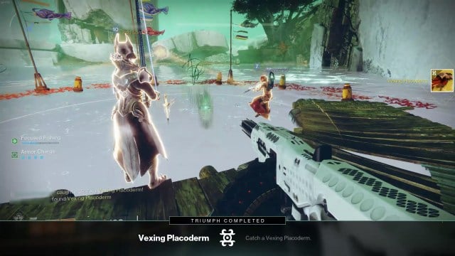 Guardians near a Fishing Pond over the Radiolarian Fluid in Nessus in Destiny 2.