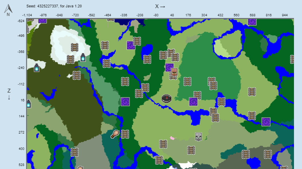Eine Karte eines Minecraft -Samen -Spawn -Bereichs