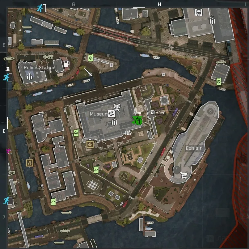 Vondel地圖的屏幕截圖，其掉落的位置標有綠色點。