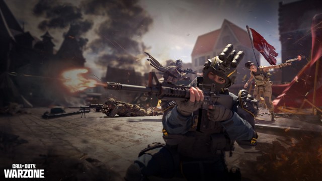 A soldier wields his rifle at enemies off screen in Call of Duty: Warzone.