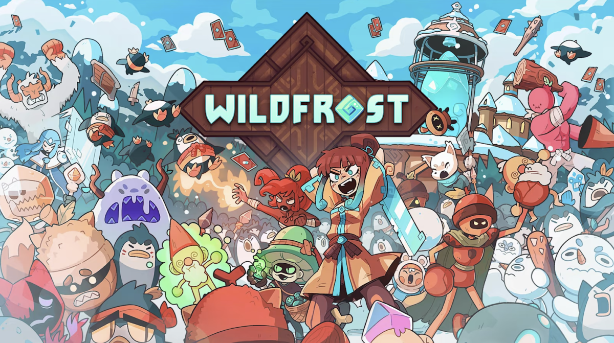 The Wildfrost logo showing a collection of silly creatures, like penguins, gnomes, berry men, and more.
