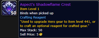 Image of the Aspect's Shadowflame Crest item description.