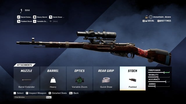 A screenshot of the best M44 sniper rifle loadout in XDefiant.