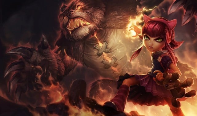 Annie and Tibbers looking forward in their splash art.