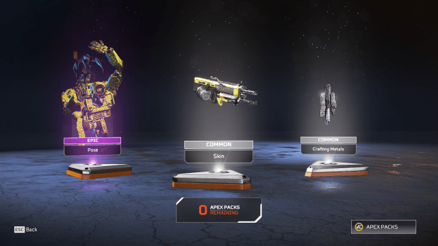 The contents of an Apex Legends Loot Box