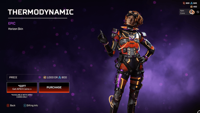 The Thermodynamic Horizon skin, which fully animated Horizon's base layer with a pulsing red-orange pattern.