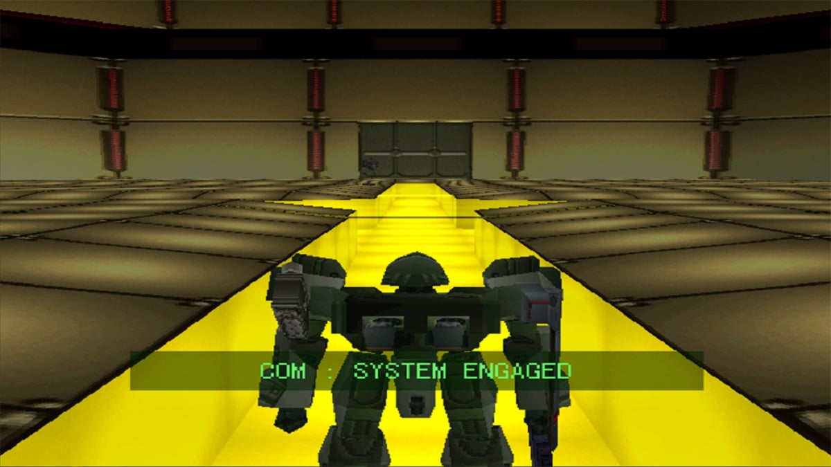 An image of a Raven mech in its testing phase in Armored Core.