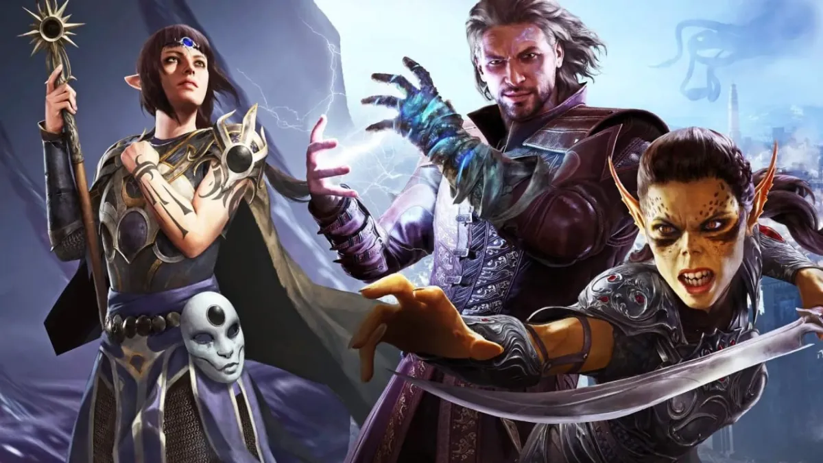 Baldur's Gate 3 promotional concept art featuring three different characters