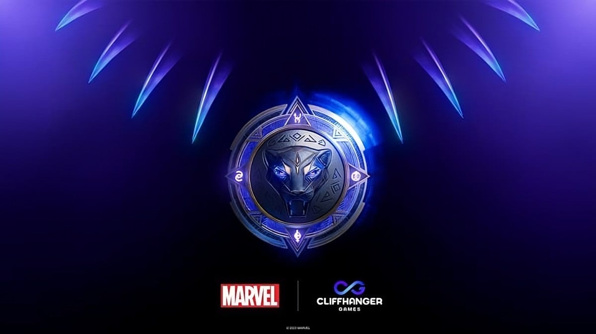 Black Panther's logo with a purple background.