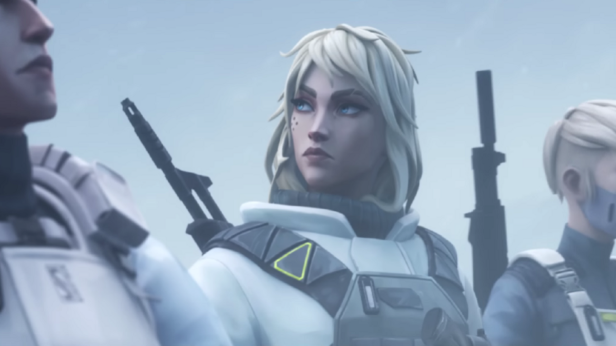 A screenshot of Deadlock in VALORANT. She has blonde hair and a gun.