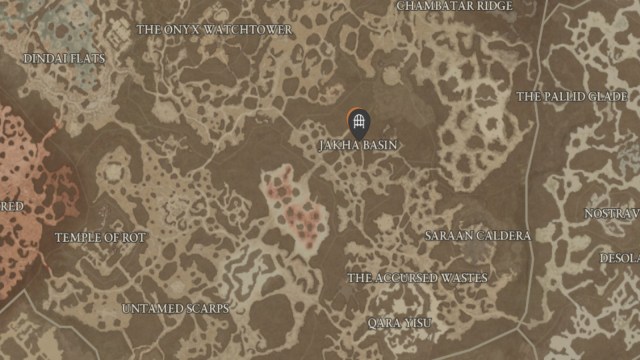 The location of the Guulrahn Canals dungeon on the Diablo 4 map.