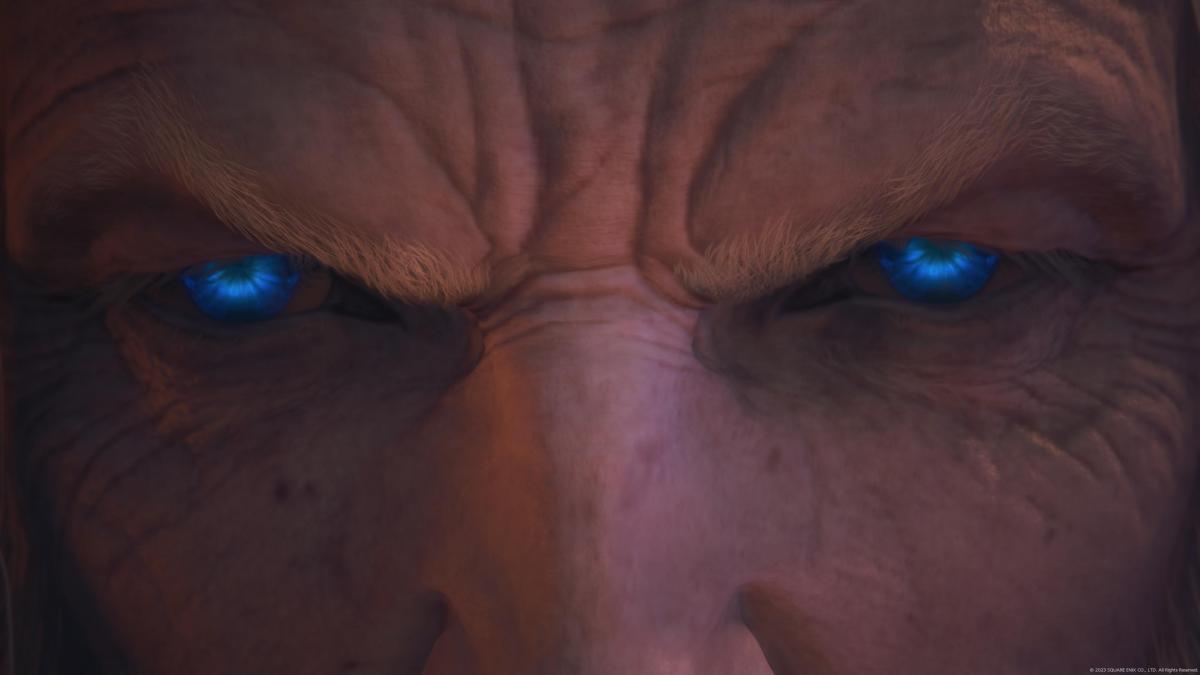 A close up of the eyes of Ramuh, Cid's Eikon in Final Fantasy 16