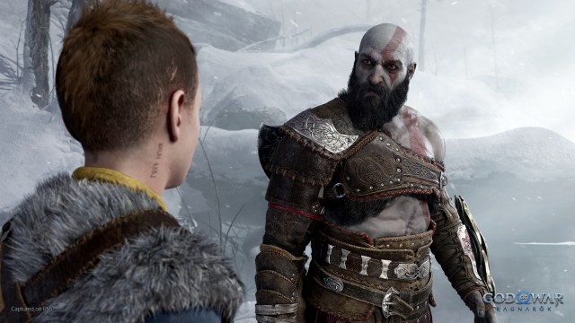 Kratos looking at Atreus.